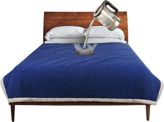 Catalonia Waterproof Bed Blanket, Washable Leakproof Bed Cover, Reversible Protector Blanket for Couch Sofa, Stain Proof Blanket Pad for Adults, 80X60 inches, Navy