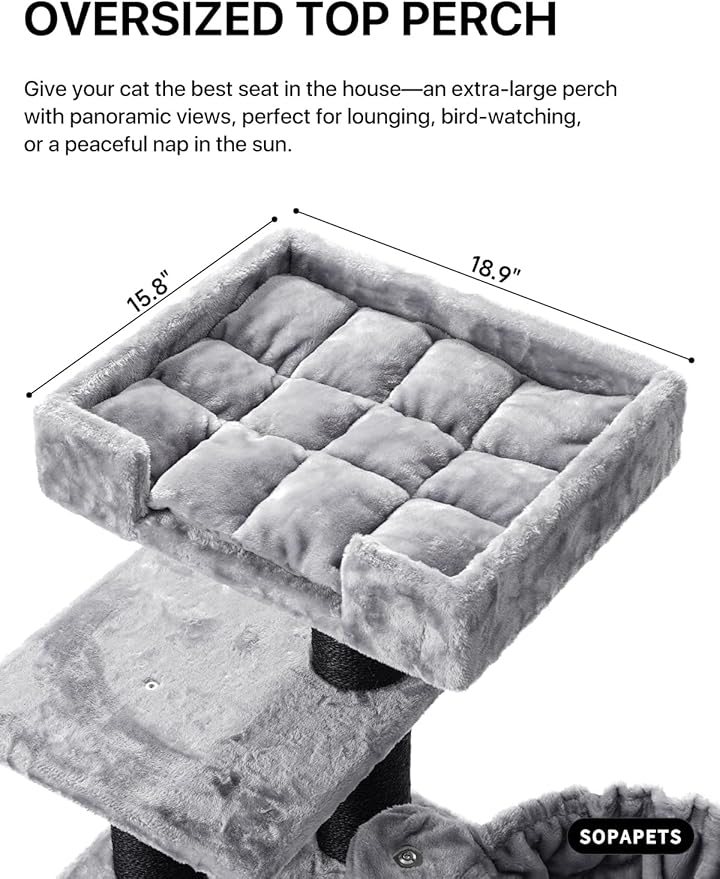 Maine Coon Cat Tree for Indoor Cats Large Adult,Modern Cat Tower for Extra Large Cats 20 lbs+,Heavy Duty Cat Tree with Sisal Scrathing Post,Hammock,Perch,Condo,Bed (Dark Gray)