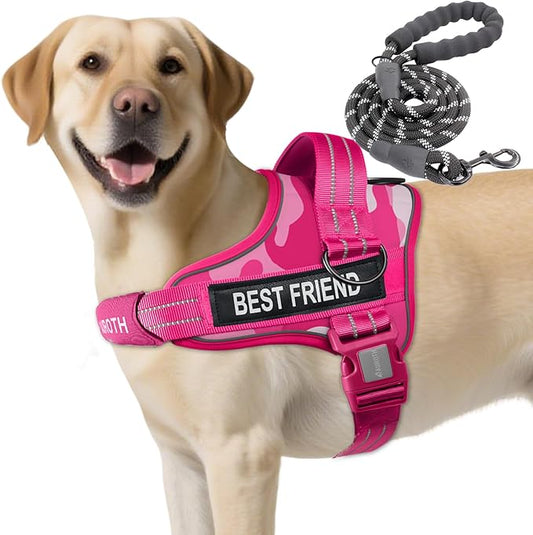 AUROTH Dog Harness and Leash Set, Soft Padded Service Dog Vest with 5.25FT Dog Leash, No Choke, Easy On Pet Vest, Adjustable Reflective No Pull Dog Harness for Large Dogs, Easy Walking and Training