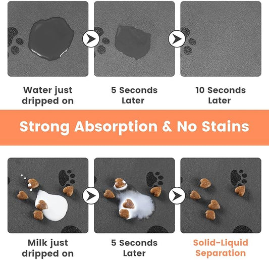 Pet Feeding Mat-Absorbent Pet Placemat for Food and Water Bowl, with Waterproof Rubber Backing, Quick Dry Water Dispenser Mat for Dog and Cat (24"x16", Bones)