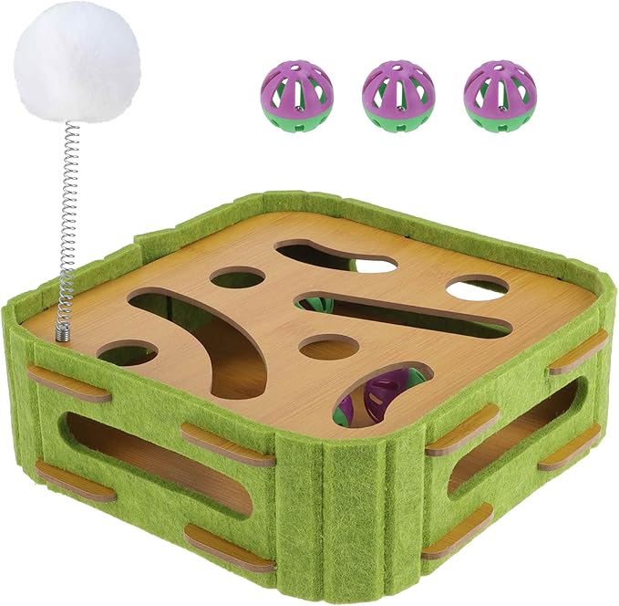GLIDESMOOTH Interactive Cat Toy Puzzle Toys for Indoor, Felt Maze Box, Cat Toys, Mental Stimulation and Entertainment, Square, Green, 1 Set