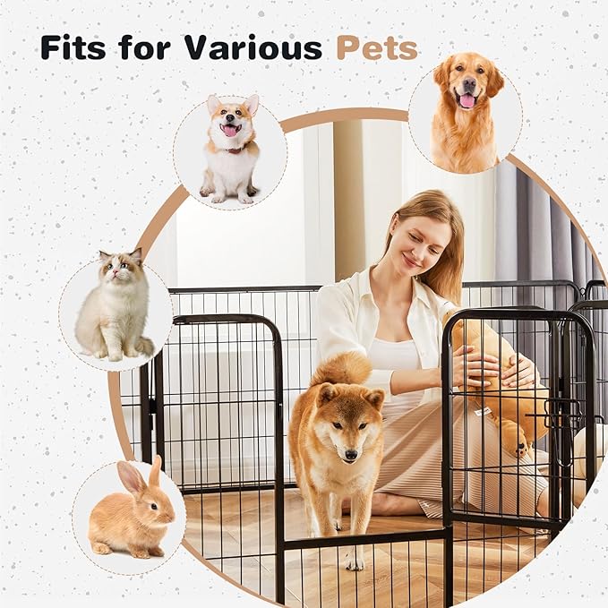 Smug Dog Playpen 8 Panels 32 inch Dog Pen Indoor Heavy Duty Puppy Exercise Pen Metal Pet Fence for RV Camping Yard Garden