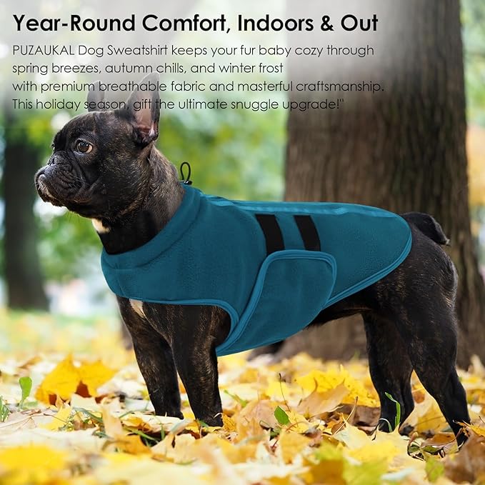 Dog Sweater,Adjustable Dog Sweaters for Small, Medium and Large Dogs Boys Girls, Dachshund Chihuahua Fleece Dogs Sweater(Peacock Blue,L)