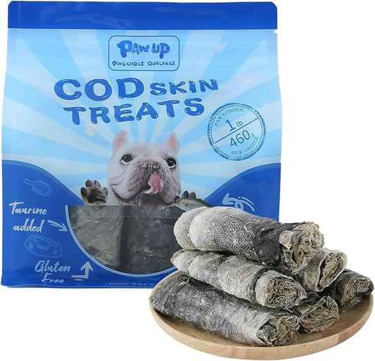 PAWUP Cod Skin Dog Treats - Natural Fish Roll Snacks w/Taurine, Single Ingredient Chews, Rich in Omega 3, 16.2 oz