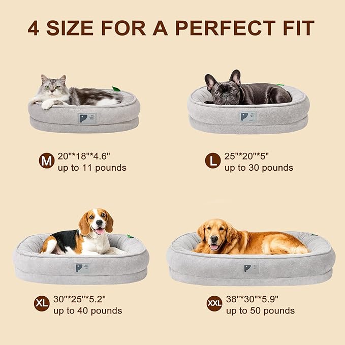 Orthopedic Dog Bed for Large Dog,Washable with Removable Cover&Non-Slip Bottom Couch Bed with Four-Sided Cushions Grey L