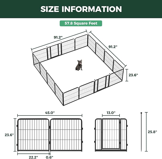 FXW Instant Unleashed Dog Playpen, Portable Pet Fence for Outdoor, RV Trips, and Camping, 24inch, 16 Panels for Puppy and Small Dogs│Patented
