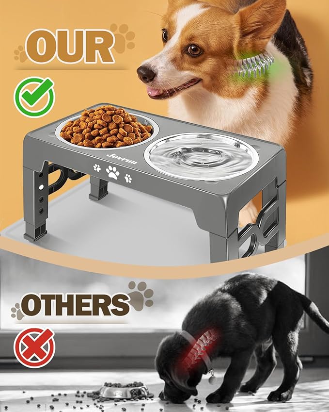Elevated Dog Bowls, Dog Feeder with Stainless Steel Dishes & Slow Feeder Bowl, 5 Heights Adjustable Raised Stand for Medium Large, Food Dishes with Non-Slip Feet