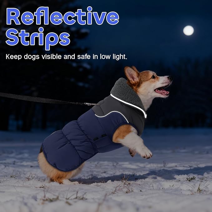 EMUST Small Dog Coat, Thick Warm Dog Fleece Jacket, Windproof Waterproof Pet Apparel for Small Medium Large Dogs, Puppy Sweater Clothes for Small Dogs with Furry Collar, Dark Blue S