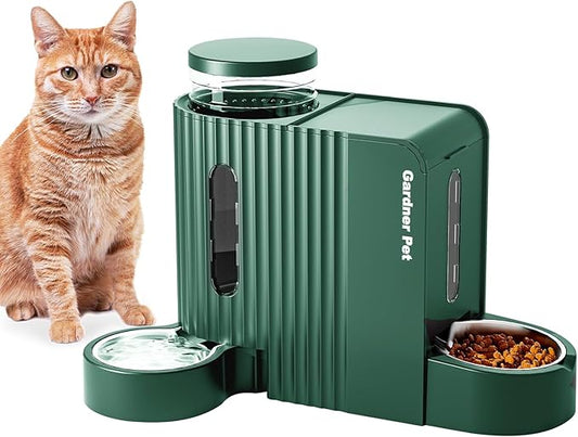 Gardner Pet Automatic Gravity Cat Food Feeder and Water Dispenser Stainless Steel Two-in-One Set Large Capacity Dispenser for Pets Dogs, Puppies, Kittens-(0.8 Gallons x 2)