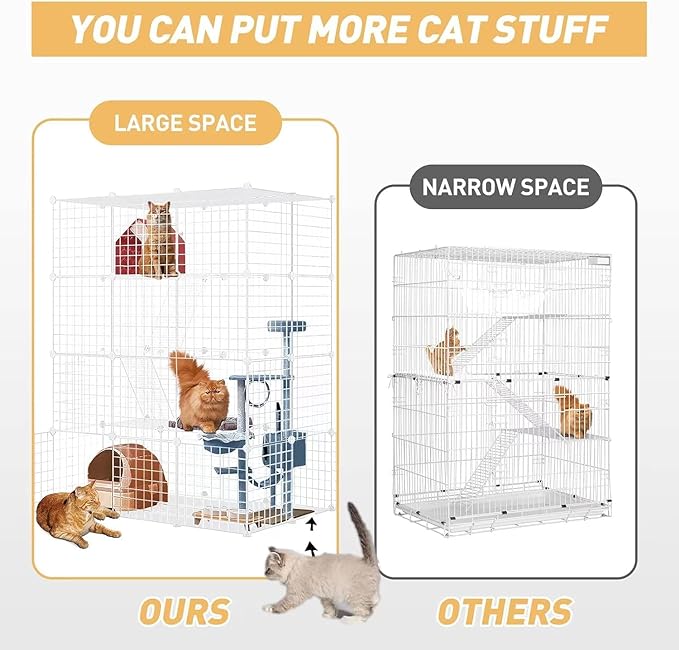 Large Cat Cage Enclosure Indoor DIY Cat Playpen Pet Home Small Animal House Detachable Metal Wire Kennels Crate Large Exercise Place Ideal for 1-3 Cat (White, 41.3" Lx28 Wx55 H, 1)