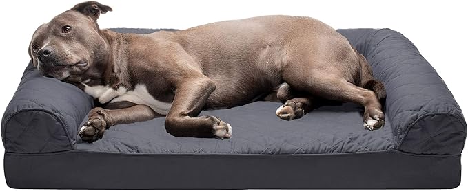 FurHaven Classic Sofa Orthopedic Dog Bed for Large Dogs, with Orthopedic Egg Crate Memory Foam for Joint Support, Removable Washable Cover, Large/Medium, Quilted Sofa, Iron Gray