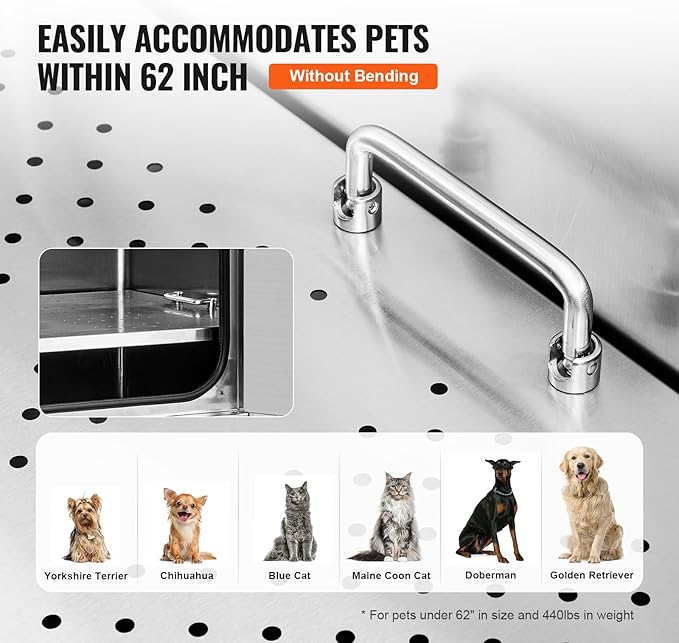 VEVOR 62" Pet Dog Bathing Station w/Ramp, Professional Stainless Steel Dog Grooming Tub w/Soap Box, Faucet,Rich Accessory,Bathtub for Large,Medium,Small Pet, Washing Sink for Home(Right)