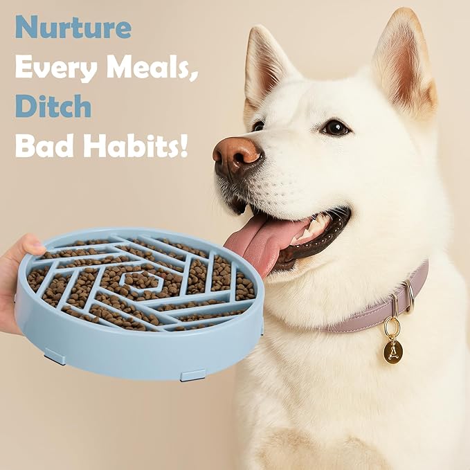TOBYTO Slow Feeder Dog Bowls Large Medium Breed,Anti-Choking Slow Eating Dog Food Bowl,Non Slip Pet Slower Food Feeding Bowls Large Puzzle Slow Feeder Bloat Stop Maze Dog Dishes,Mist Blue