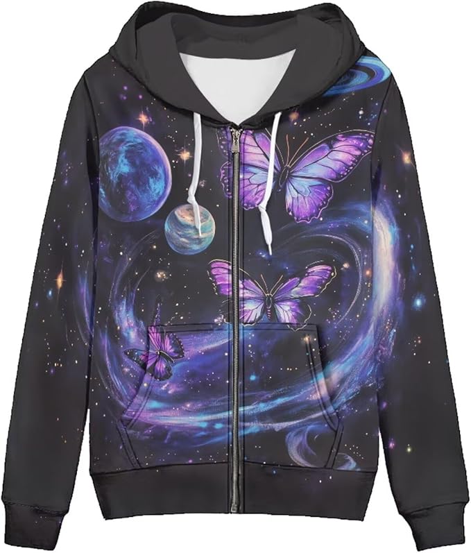 WELLFLYHOM Women Y2K Hoodie Zip Up Sweatshirt Vintage Jackets Hooded Cardigan