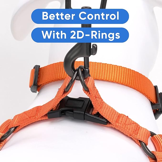 Pawtitas Medium Orange Dog Harness - Adjustable Reflective Harness for Dog Walking, Solid Color, Nylon, Buckle Closure, Machine Wash