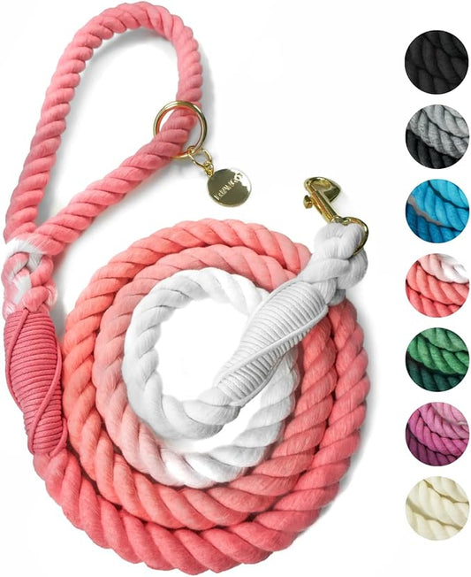 DJANGO Cotton Rope Dog Leash 5ft – Handcrafted Dog Leash and Pink Ombre Braided Leash for Small, Medium, and Large Dogs – Stylish and Durable 5 Foot Training Lead with Silver Hardware – Quartz Pink