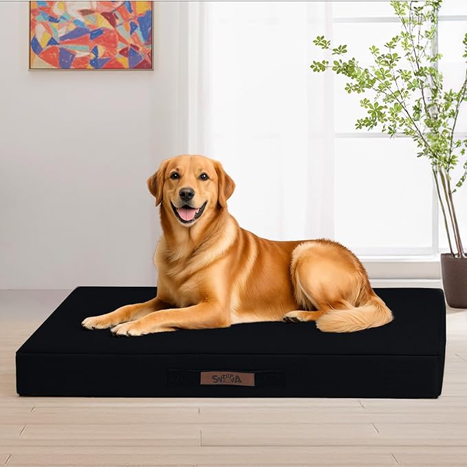 Sytopia 42" XL Indestructible Waterproof Chew-Resistant Dog Bed, 90 lbs Capacity for Extra Large Dogs, Indoor & Outdoor Use, Black