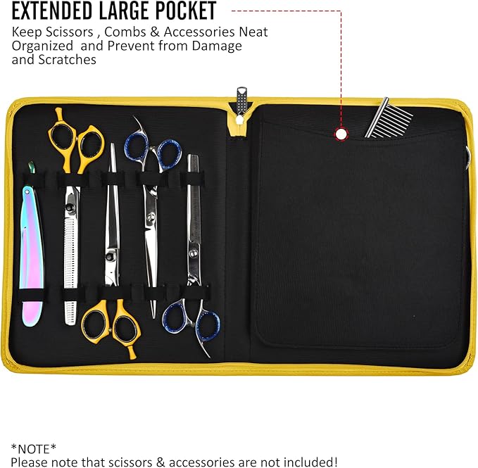 Leather Shear Cases for Hairstylist Holds 10 Grooming or Beauty Shears, Shear Holder (YELLOW)