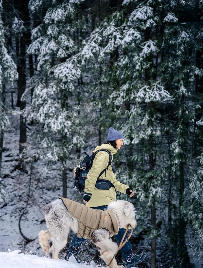 SPACE LION Dog Puffer Jacket, Down Winter Coat, Durable Outdoor Coat for Cold and Windy Conditions, Lightweight & Adjustable Fit Coats for Small Dogs, (Camel, Size 10 Gift Box)