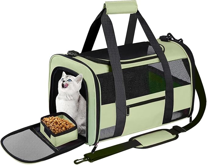 20" Large Soft Sided Cat Carrier Pet Carrier for Cats Dogs Under 25 lbs, Folding Dog Carrier Cat Carrier for 2 Cats Travel Carrier Bag, Green