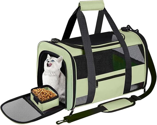 20" Large Soft Sided Cat Carrier Pet Carrier for Cats Dogs Under 25 lbs, Folding Dog Carrier Cat Carrier for 2 Cats Travel Carrier Bag, Green