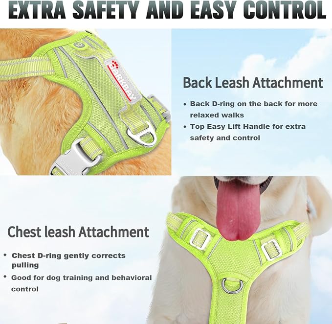 BARKBAY No Pull Dog Harness Large Reflective Dog Harness with Front Clip and Easy Control Handle for Walking Training Running with ID tag Pocket(Sunlight,M)