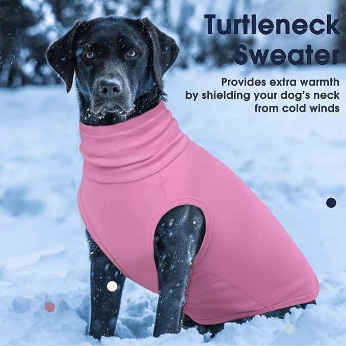 IECOii Dog Fleece Vest Sweater - Stretch Warm Pullover with Turtleneck,Pink,Large, Easy On/Off Winter Dog Sweater for Medium Large Dogs Girl Boy, Winter Fall Jumpsuit with High Neck