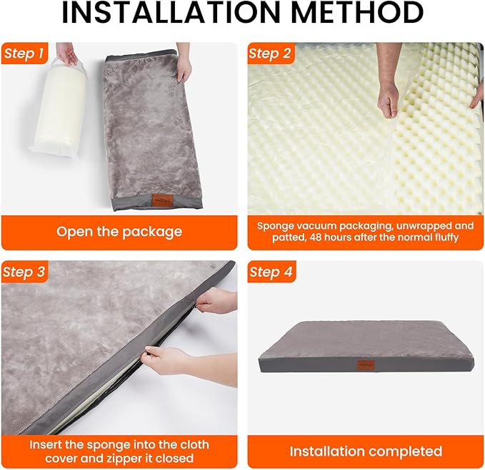 Waterproof Dog Bed for Small Sized Dogs, Orthopedic Washable Crate Pad 23 inch, Egg Crate Foam Pet Bed Mat with Removable Cover, Anti-Slip Reversible Kennel Pad, 23''×17'', Grey