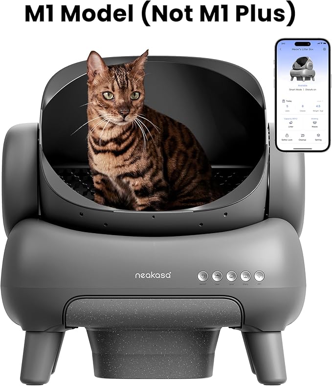 Neakasa M1 Open-Top Self Cleaning Cat Litter Box, Automatic Robot Cat Litter Tray with Remote APP Control, Odor-Free Waste Disposal Includes Trash Bags and Cat Litter Mat (M1 Model)