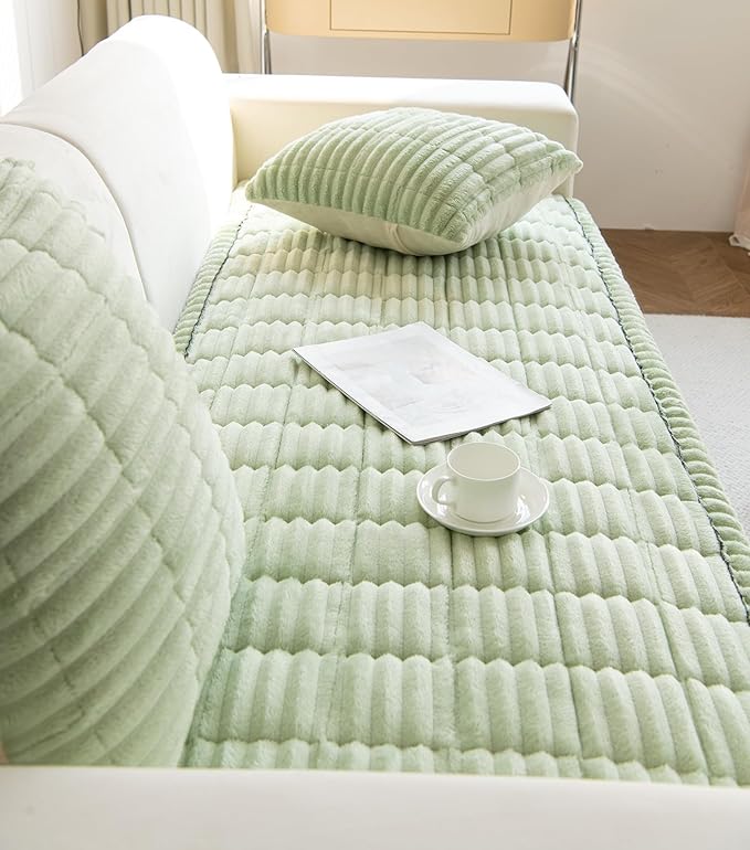 Faux Fur Plush Dog Couch Cover 3D Stripe Fuzzy Sofa Cover Non-Slip Fluffy Dog Bed Cover Pet Blanket Sofa Couch Furniture Protector for Puppy Large Dog Cat (Green,35"x70")