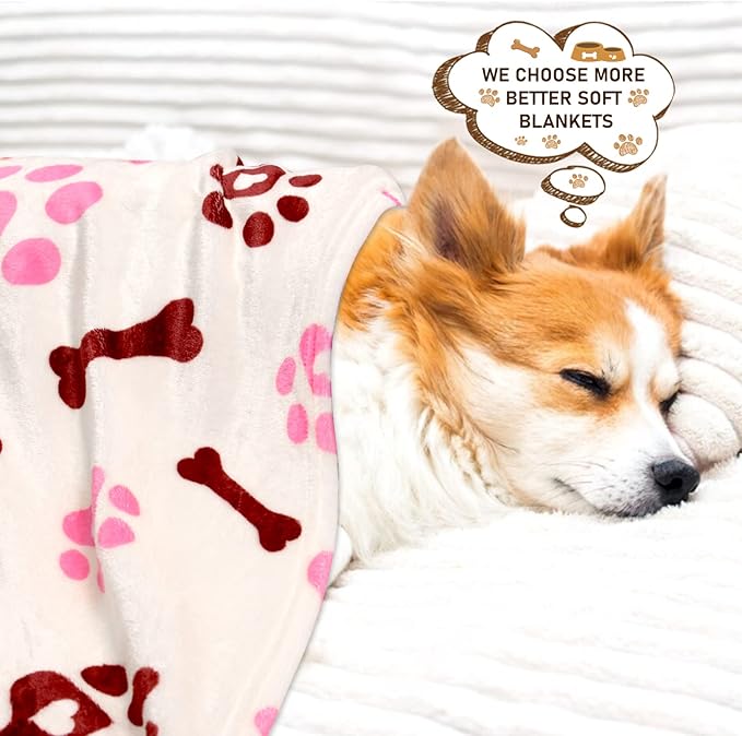 Rezutan Dog Blankets for Large Dogs, Medium Dog Blanket Soft Fluffy Premium Fleece Flannel Throw for Pet Puppy Cat Paw Blanket, Pink White, 50x60 inch