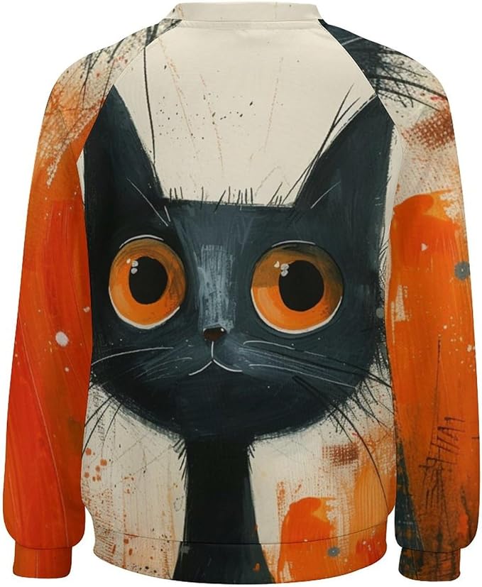 Biacolum Long Sleeve Shirts for Women Mid Century Retro Style Atomic Cat 3D Graphic Sweatshirts Fall Crewneck Pullover Top