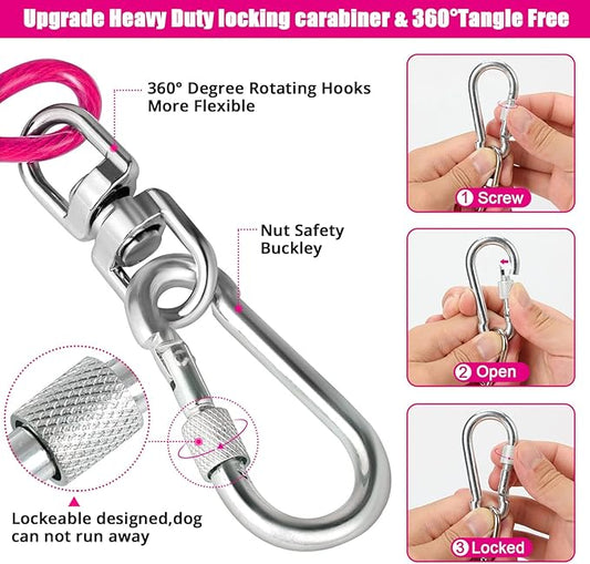 jenico Dog Tie Out Cable, 10/15/20/30/40/50/70/100/150FT Runner Cable with Swivel Hook and Shock Spring, Dog Leash Run Tether for Yard Outdoor and Camping,for Small to Medium Pets Up to 500 LBS