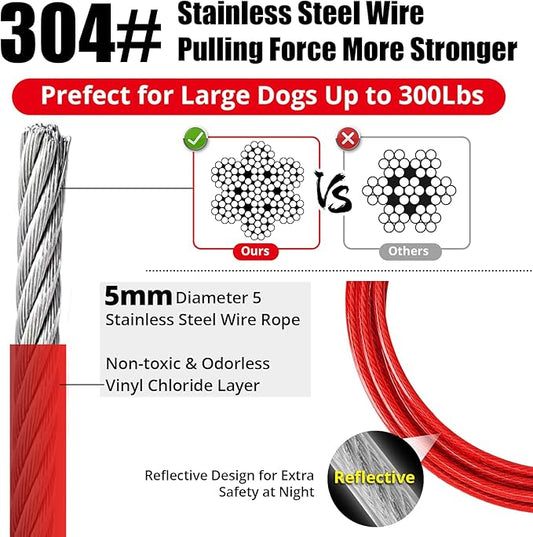 jenico Dog Tie Out Cable - 25ft Dog Lead for Yard - Heavy Duty Dog Chain with Shock Spring - Outdoor Tether Leash for Small Large Dogs Up to 500 lbs