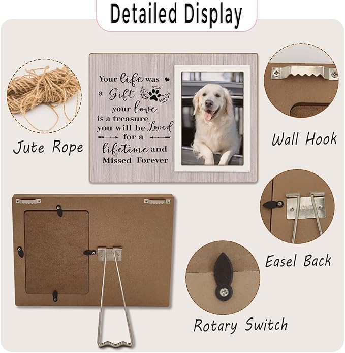 Pet Memorial Frame - In Loving Memory of Dogs, Sympathy Gift for Pet Loss, Gray Wooden Frame