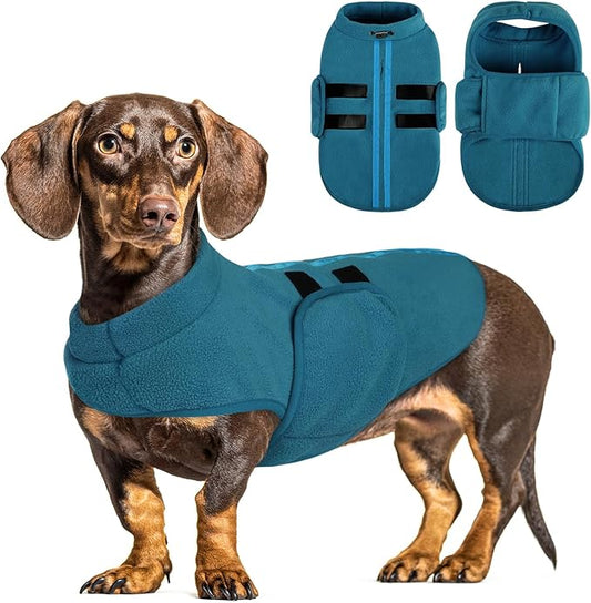 Queenmore Medium Dog Sweaters, Soft Fleece Vest Pullover Dog Jacket with Leash Hole, Warm Winter Dog Clothes Cold Weather Doggy Dachshund Sweater for Medium Dogs Cats Boy or Girl (Peacock-Blue,M)