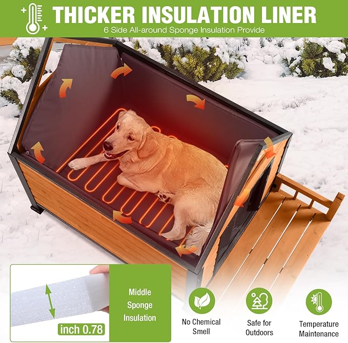 Large Heated Dog House Outdoor XL Insulated Dog House Weatherproof Dog Kennel ((with Heating Pad & Liner), Large Heated Dog House (AIR80-IN-HP))