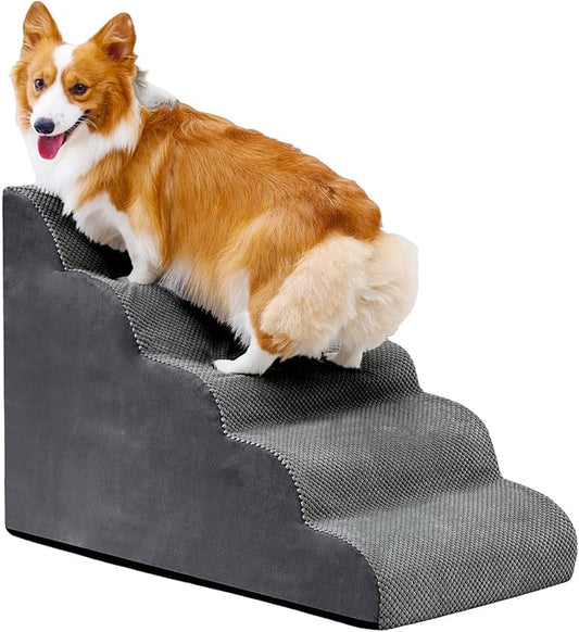 Makigued Dog Stairs for Small Dogs and Cats, 23" H 5 Steps Pet Steps Ramp for High Bed, Couch, Sofa, Waterproof Pet Stairs with Removable Washable Cover, Non-Slip Bottom, Dark Gray