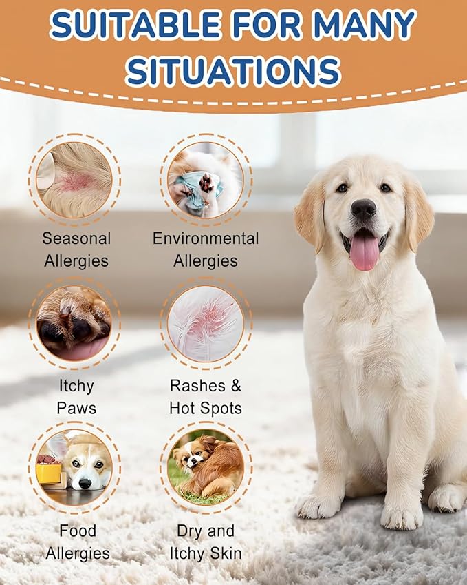 Dog Allergy Chews 260Ct - 23oz Dog Supplements for Itchy Skin and Paw Licking, USA Lab Formula with Probiotics, Boost Immune System