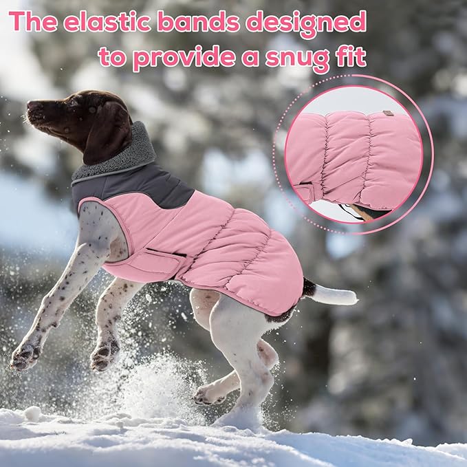 EMUST Winter Dog Coat, Waterproof Small Medium Large Dog Snow Jacket Vests for Winter, Turtleneck Pet Apparel Snowsuit for Cold Weather, Pink, XXXL