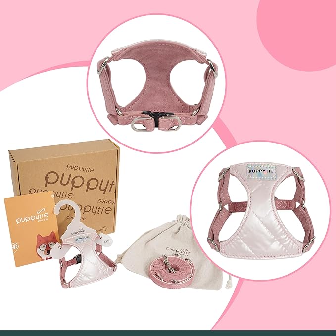 Puppytie No Pull Dog Harness with Multifunction Dog Leash,Soft Adjustable No Choke Escape Proof Pet Harness Vest for Medium Dogs,Glossy Pink,M