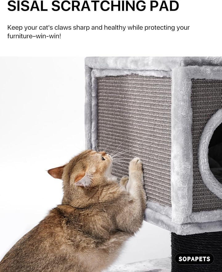 Maine Coon Cat Tree for Indoor Cats Large Adult,Modern Cat Tower for Extra Large Cats 20 lbs+,Heavy Duty Cat Tree with Sisal Scrathing Post,Hammock,Perch,Condo,Bed (Dark Gray)