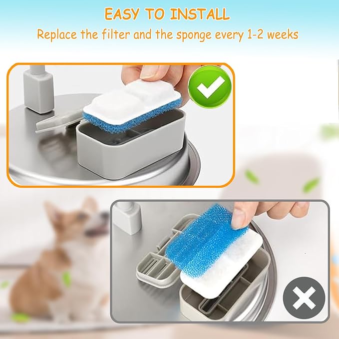 18 Set Cat Fountain Replacement Filters Compatible with oneisall PWF-001 2L/67oz Stainless Steel Pet Water Fountain Filters with Replacement Pre-Filter Pump Sponges