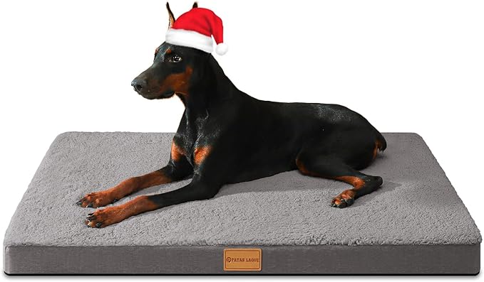 Patas Lague Orthopedic XL Dog Bed Large Sized Dog 42''X28'', Soft Waterproof Egg Crate Foam Large Pet Crate Beds Mat with Removable Washable Cover and Non-Slip Bottom, Light Grey