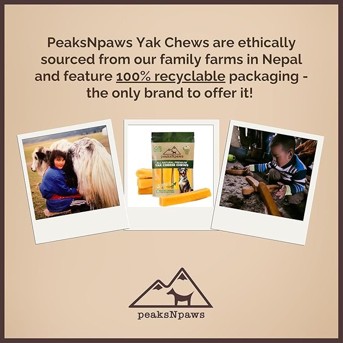 peaksNpaws Yak Cheese, High Protein, Himalayan Dogs Chews, Natural Dog Treats, Lactose Free, Long Lasting Dogs Treat for Aggressive Chewers Over 80 lbs, 3 Jumbo Chew Sticks