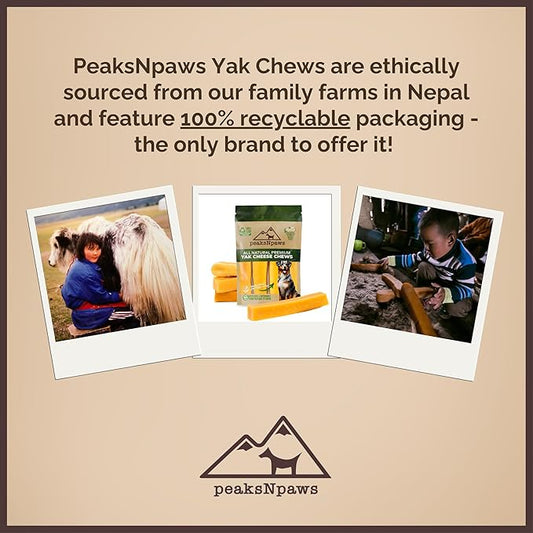 peaksNpaws Himalayan Yak Chews, High Protein Cheese Sticks, Lactose Free, Natural, Long Lasting Dog Treat for Aggressive Chewers Under 15 lbs, 20 Small Treat Sticks, 100% Eco-Friendly Packaging