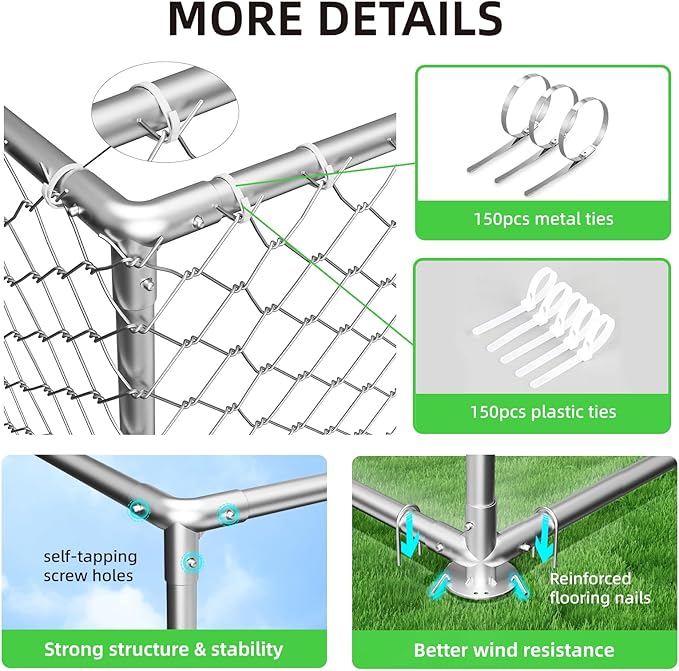 Outdoor Dog Kennel Outside with Metal Large Dog Gate, Outdoor Dog Pens with Roof, Heavy Duty Dog Kennel for Backyard Farm Use (240x120x84IN)
