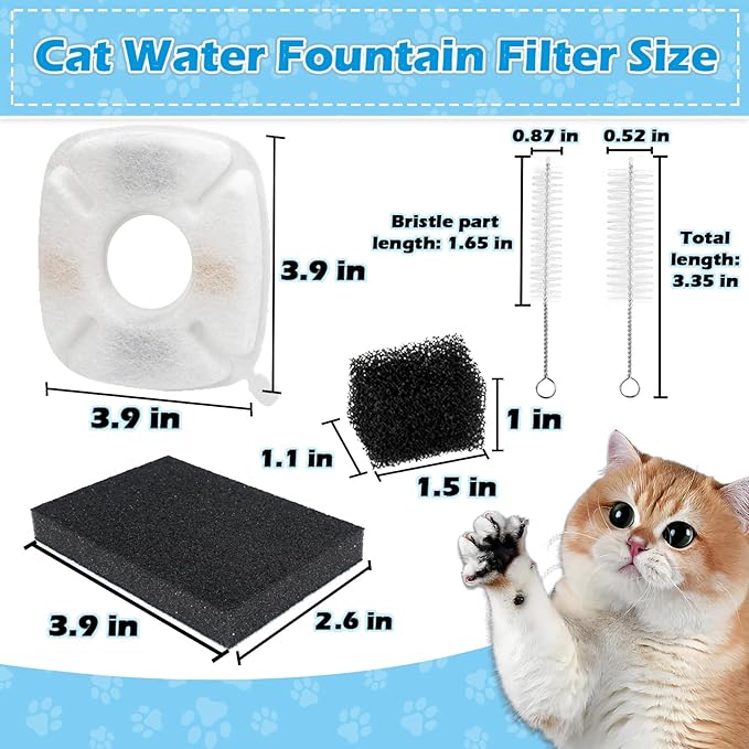 KAEGREEL 21 Pcs Cat Water Fountain Filters for Veken 95oz/2.8L, 67oz/2L, 135oz/4L Cat Dog Fountain Automatic Pet Fountain Dog Water Dispenser, Pet Fountain Filter & Pre-Filter Sponges & Cleaning Set