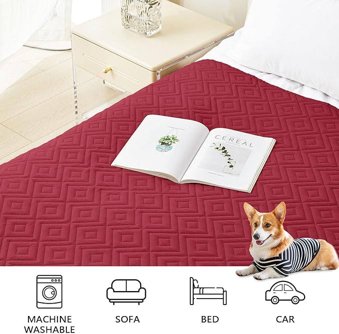 hyha Waterproof Dog Blanket, Soft Dog Bed Cover Pet Blankets, Waterproof Sofa Couch Cover for Dogs Washable, Reversible Pet Couch Covers for Sofa Furniture (82x102 Inch, Wine Red/Beige)
