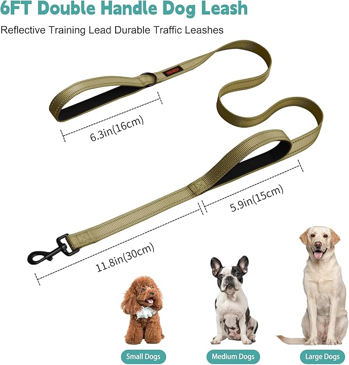 Heavy Duty Double Handle Leash - Reflective Training Lead for Large Breed Dogs (6FT Deep Green)